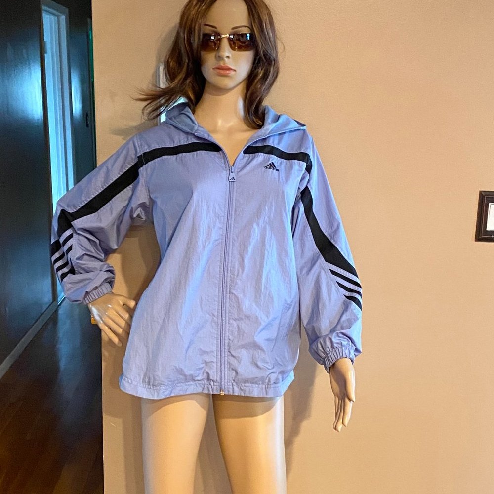Ladies Adidas Zip Up Windbreaker W/Hood Girls 14/Ladies Medium Blue